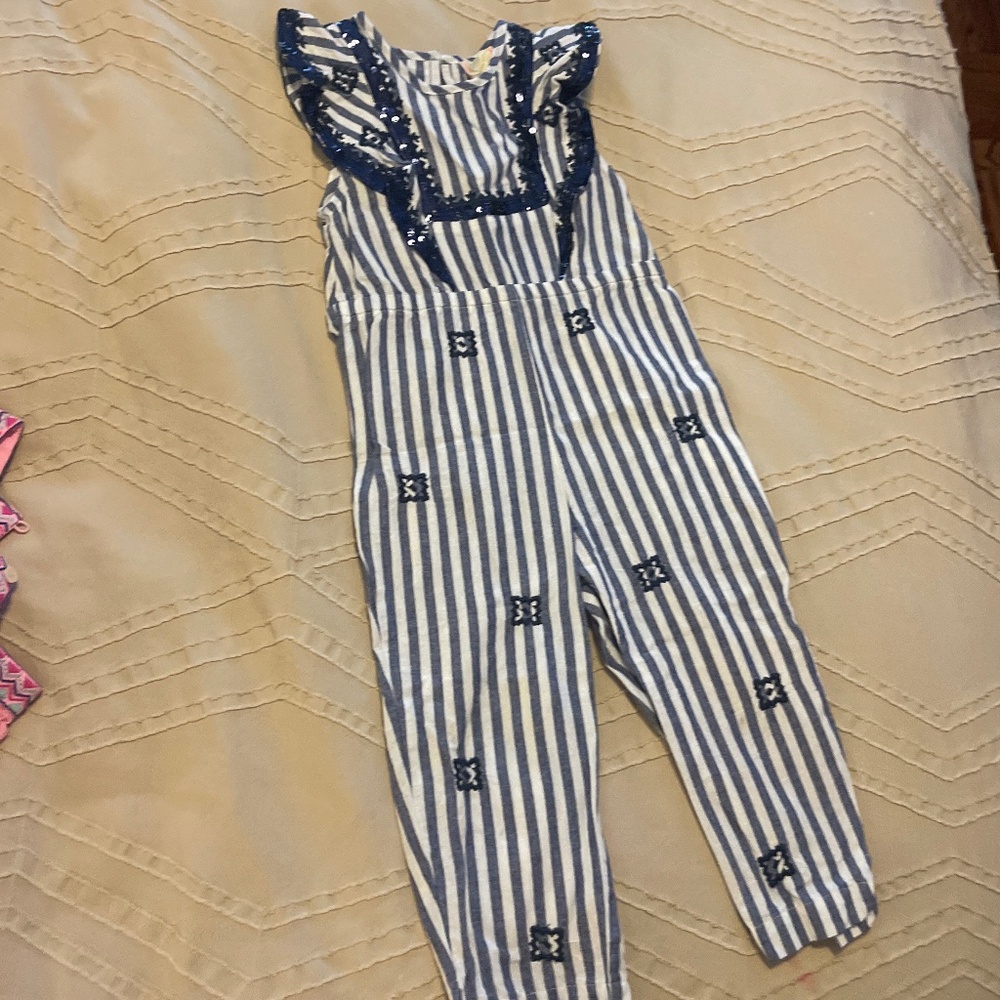 Egg ruffle jumpsuit blue sequins 2t never worn
